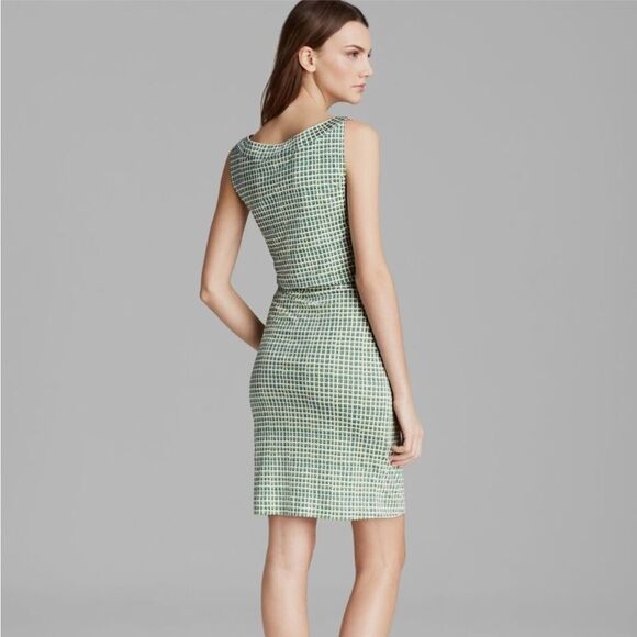 Tory Burch Paris Silk Sheath Dress V Neck Women’s Medium Green Geometric Print - Picture 2 of 13